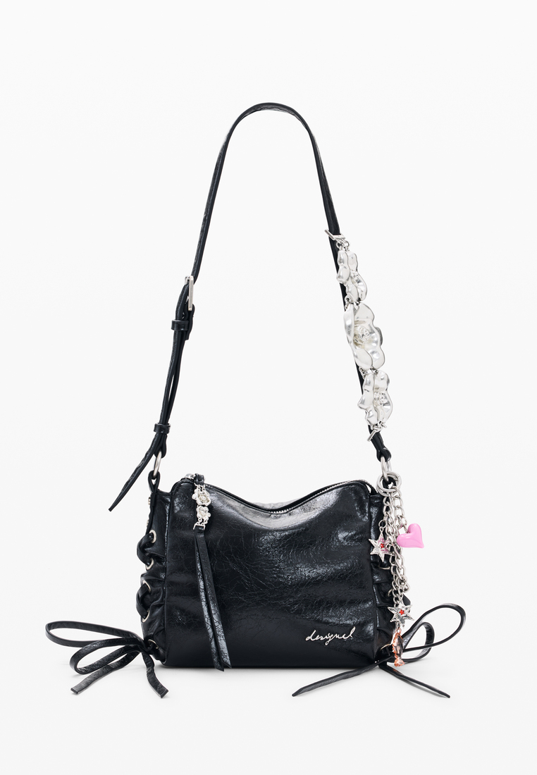 Desigual Metal Flower Lace-Up Shoulder Bag