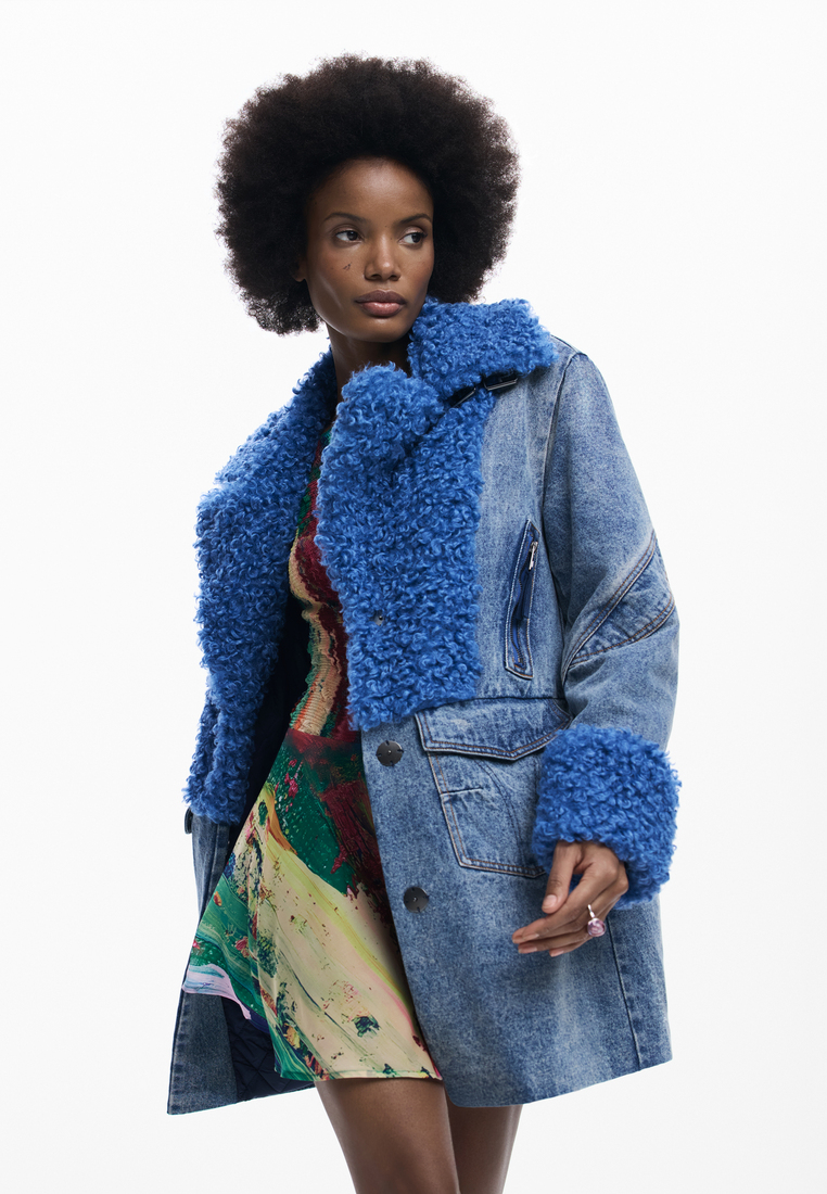 Desigual Hybrid denim fur coat