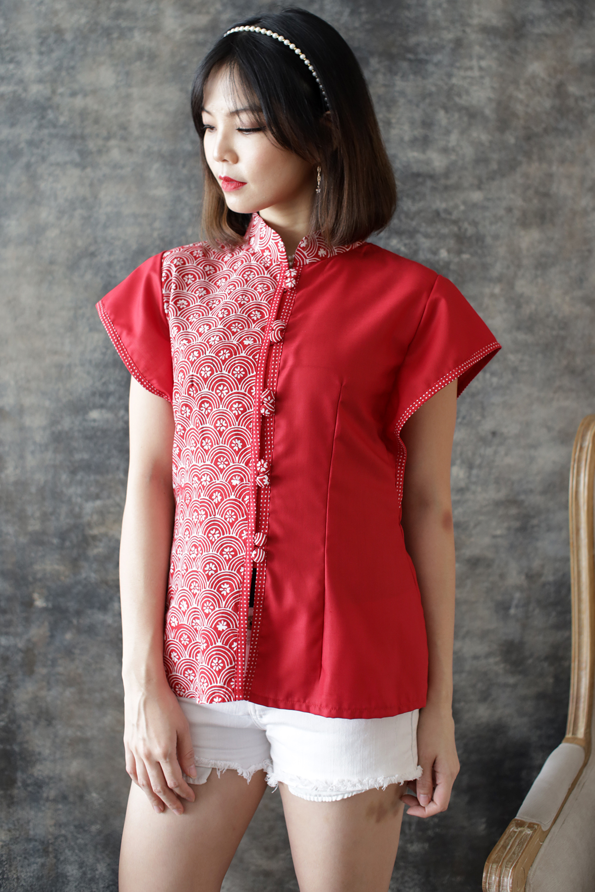 DhieVine Batik Ratimaya Sisik Ikan Merah Blouse Batik