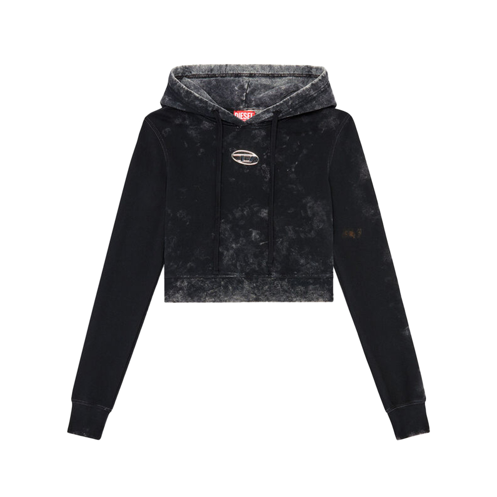 Diesel [9.9ANTI GAYA] F-Slimmy-Hood-P5 Faded Cut-Out Hoodie with Metal Logo Black