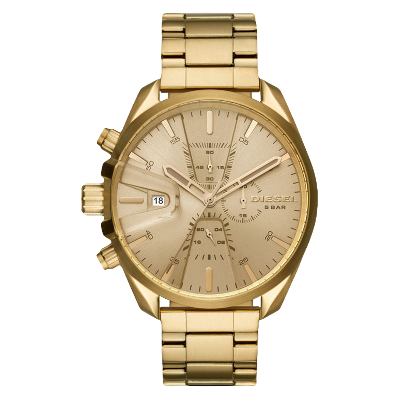 Diesel Jam Tangan Pria Diesel MS9 DZ4475 Chronograph Men Gold Dial Gold Stainless Steel Strap