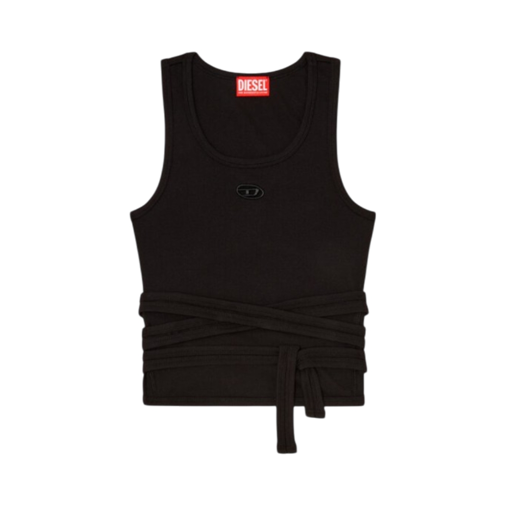 Diesel T-Anky-Tail-S1 Crop Top with Wrap-Around Design Black