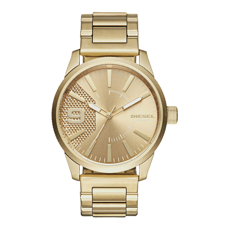 Diesel Jam Tangan Pria Diesel Rasp DZ1761 Gold Dial Gold Stainless Steel Strap
