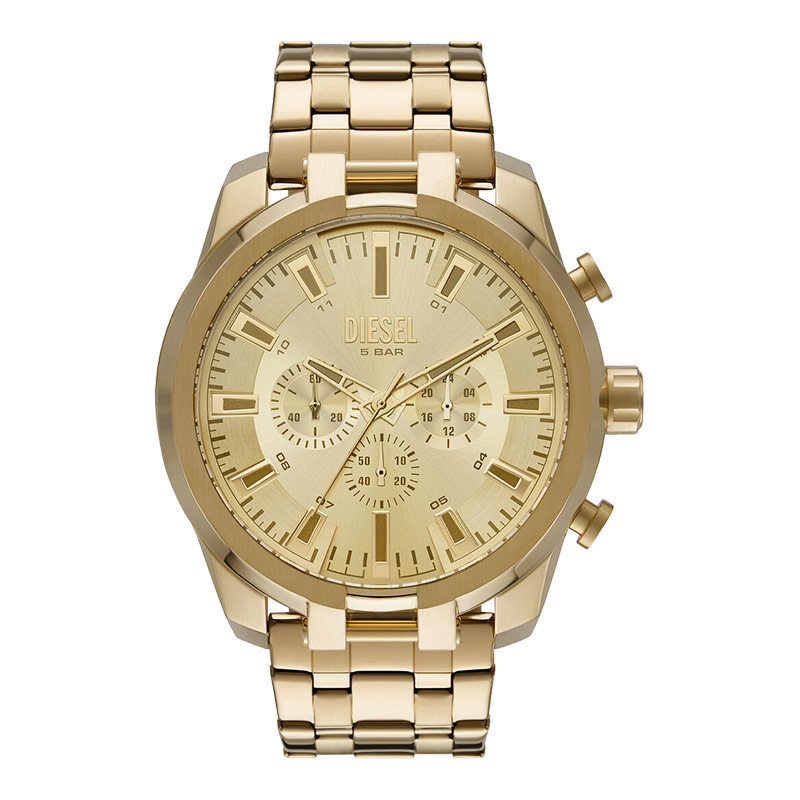 Diesel Jam Tangan Pria Diesel Split DZ4590 Chronograph Gold Dial Gold Stainless Steel Strap