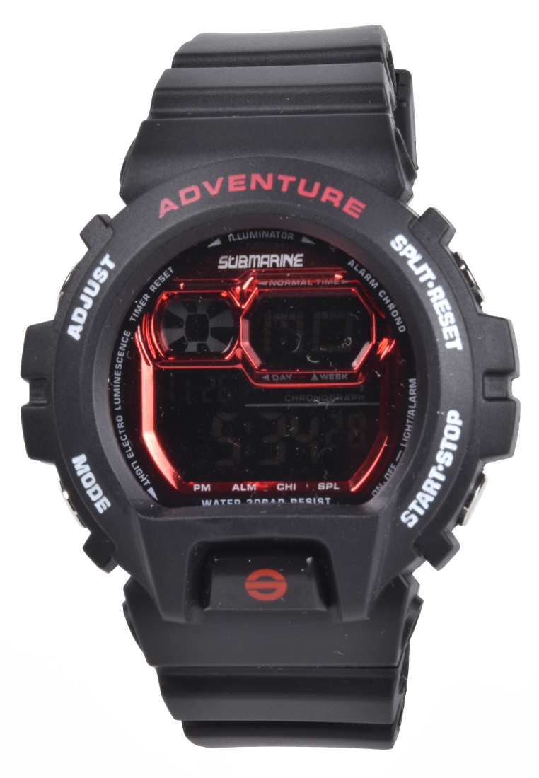 Digitec Submarine - Jam Tangan Pria - Black Red - Resin Strap - TP1337-B