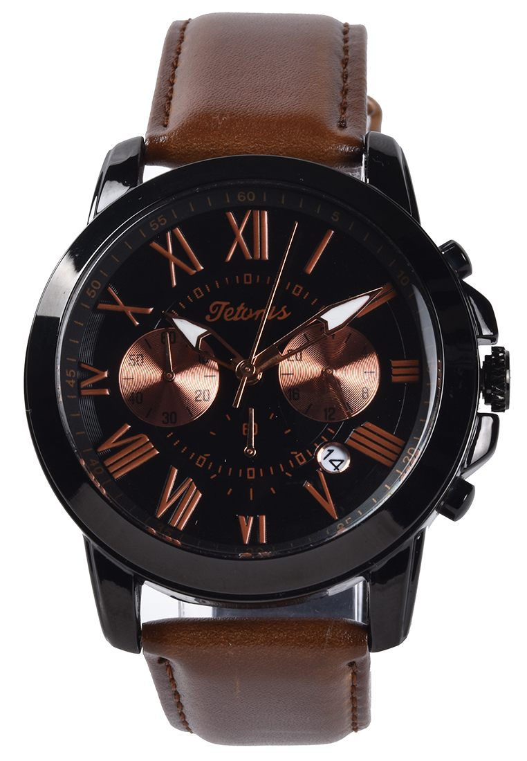 Digitec Tetonis - Jam Tangan Pria - Black - Brown Leather Strap - TS6025-A