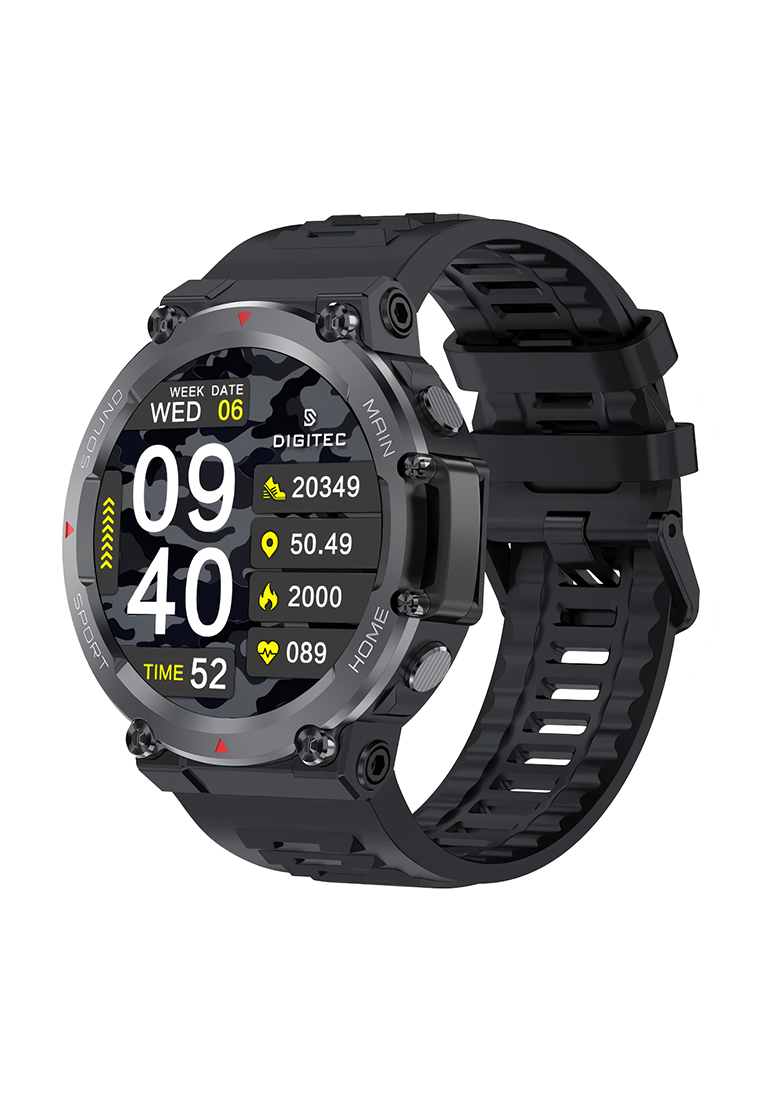Digitec Gama - Jam Tangan Smartwatch Pria - Black Rubber Strap