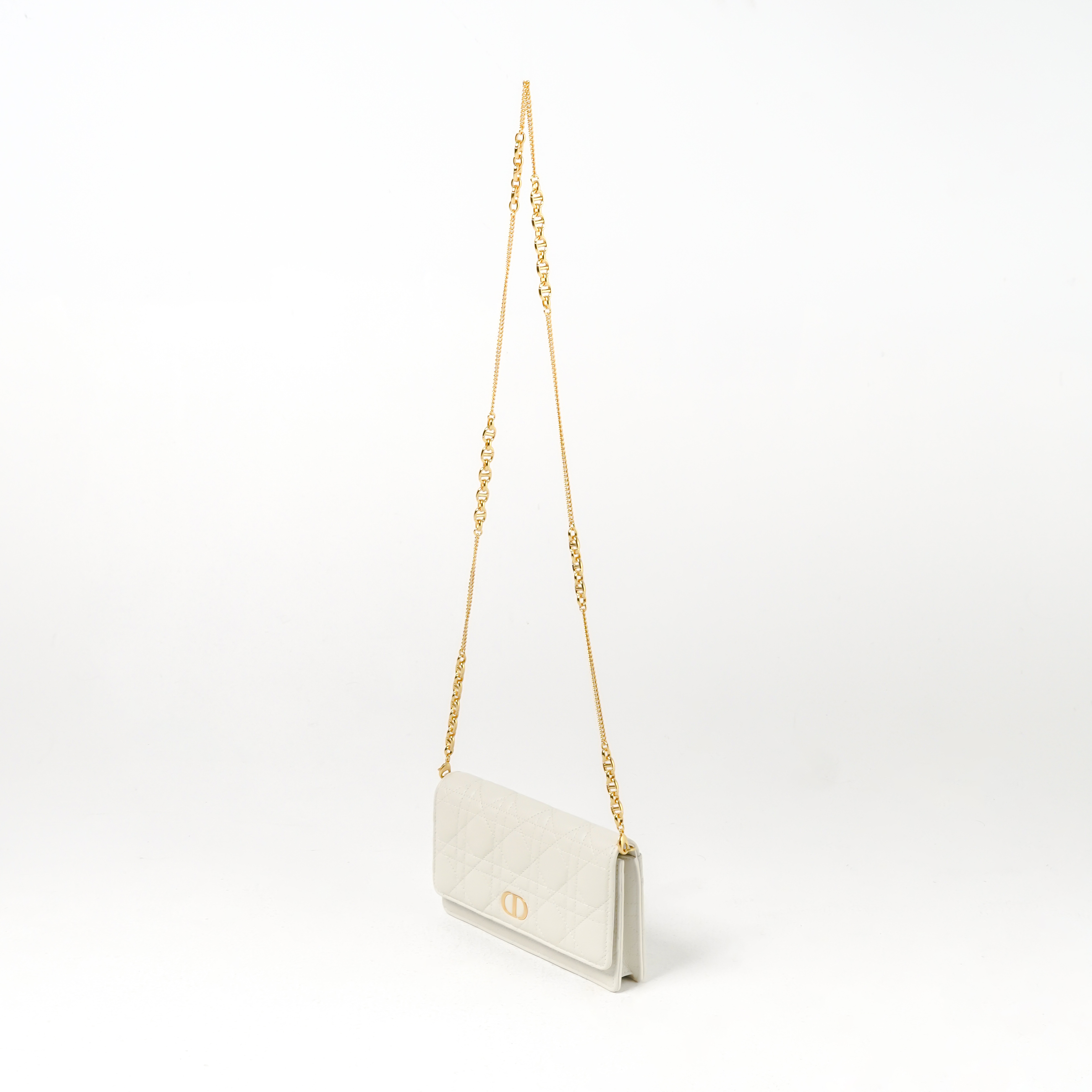 Dior Tas CHRISTIAN DIOR CARO WHITE CANNAGE CALFSKIN CHAIN SHOULDER BAG 100% ORIGINAL