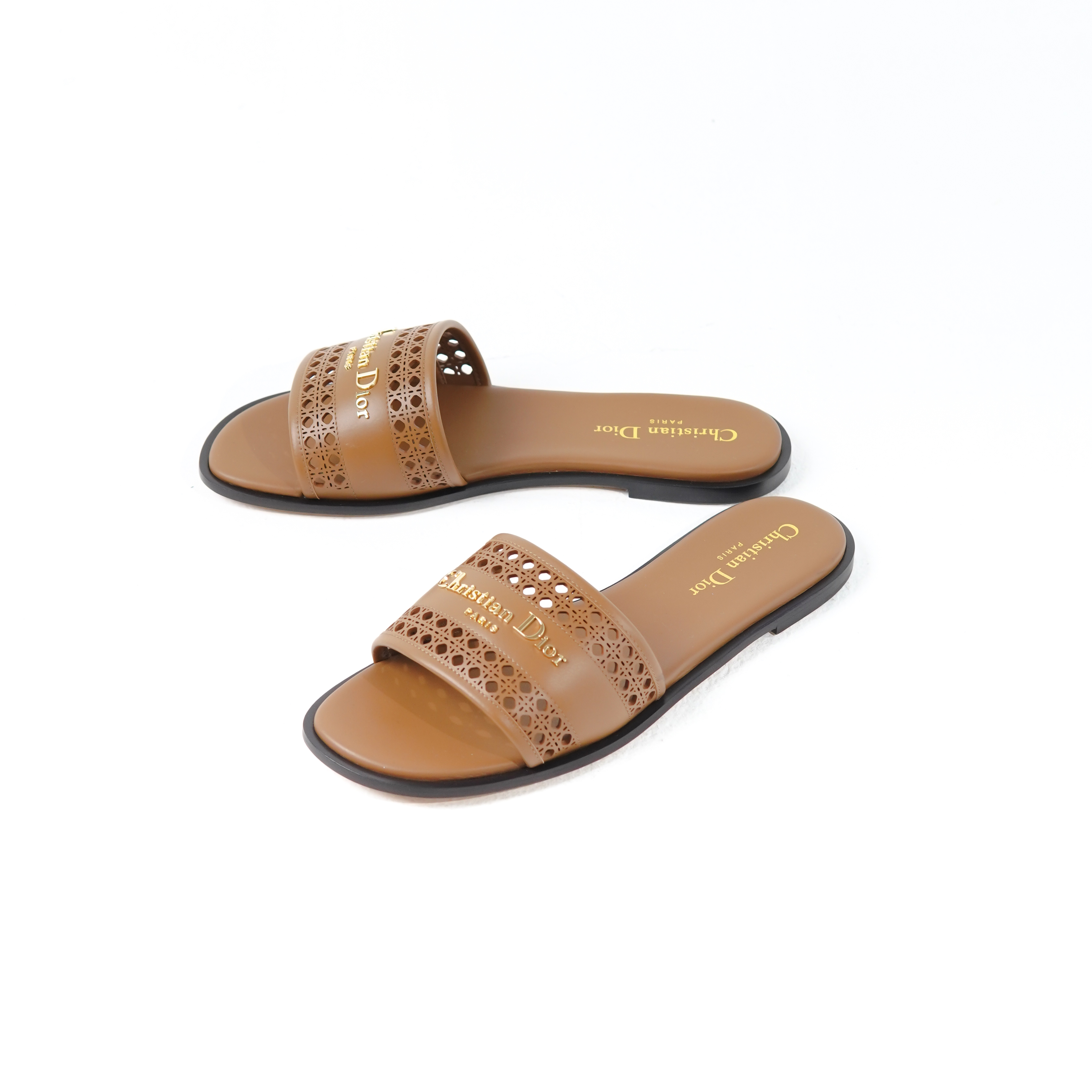 Dior Sandal CHRISTIAN DIOR MICROCANNAGE D-LANE CAMEL CALFSKIN SANDAL 100% ORIGINAL