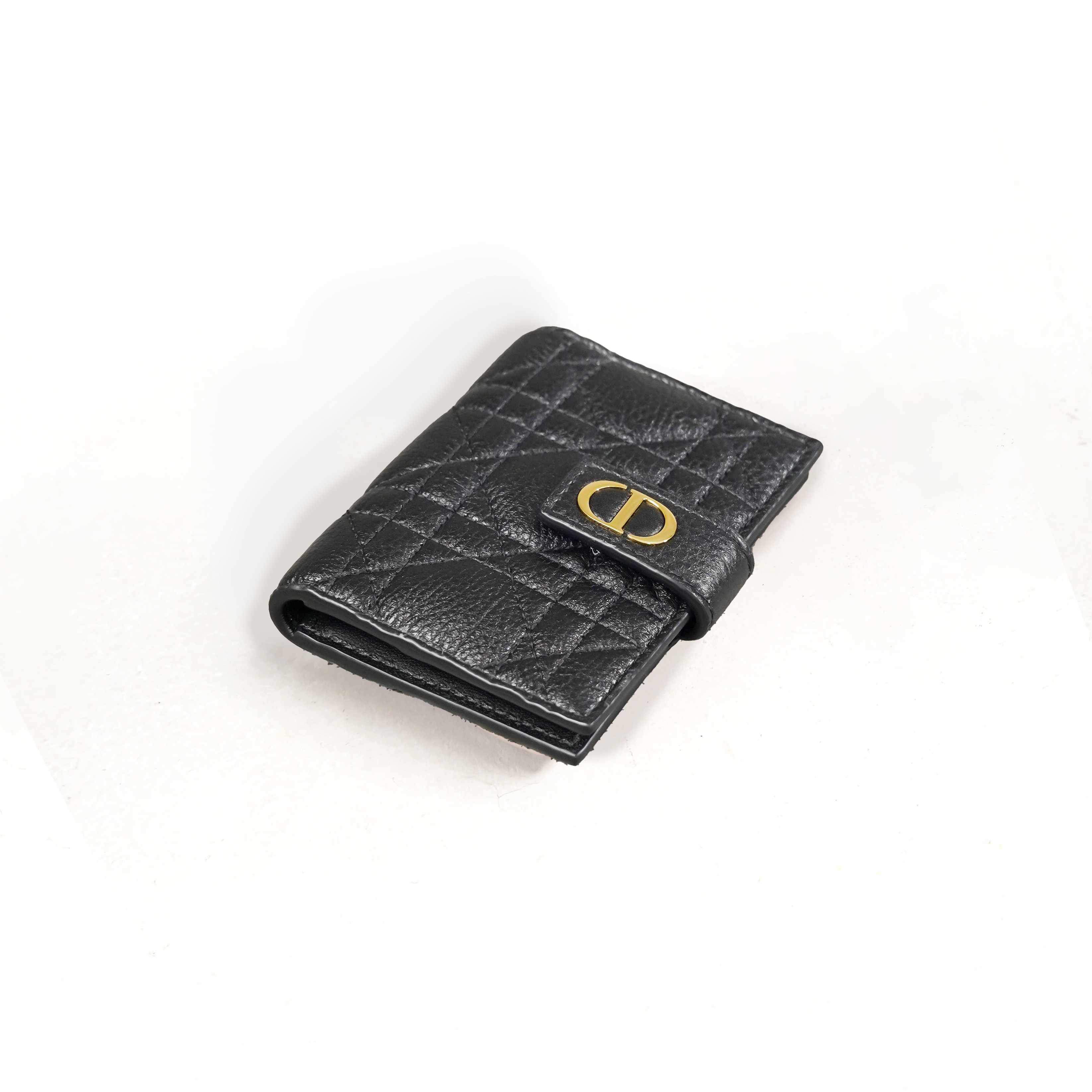 Dior Dompet CHRISTIAN DIOR CARO DANDELION GHW BLACK CALFSKIN FLAP CARD WALLET 100% ORIGINAL