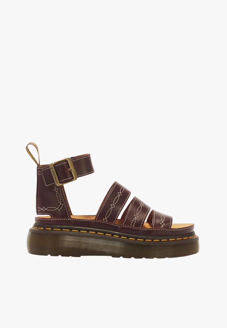 Dr. Martens Clarissa Quad Rodeo 3 Strap Sandal Dark Brown Classic Pull Up