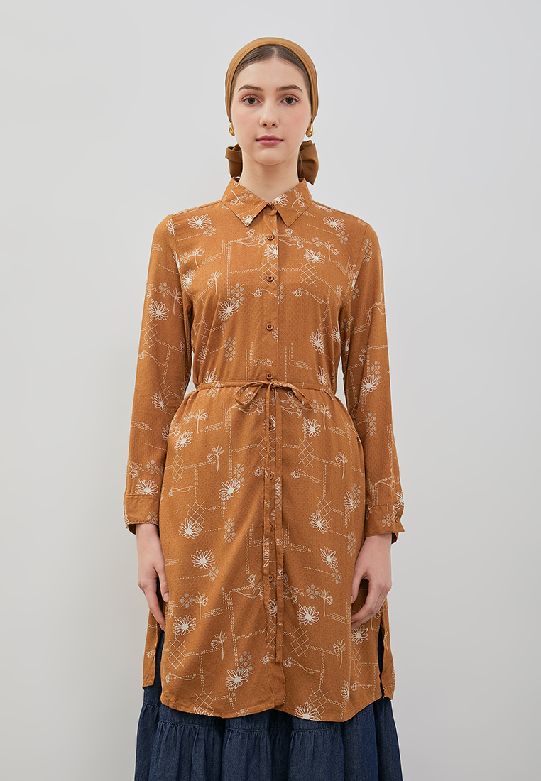 DUST Tunik Mara Flower Coklat Comfease (D.1617)