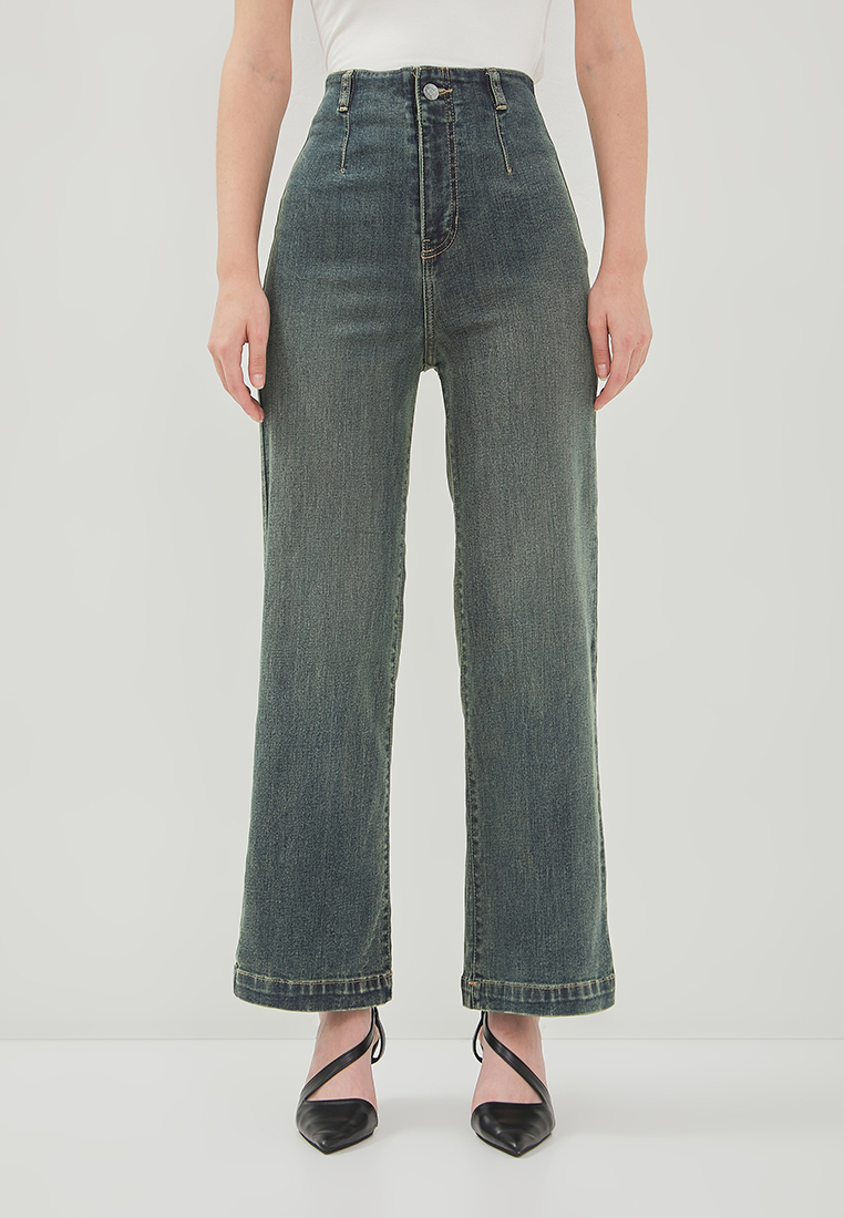 DUST Celana Waistless Baggy Wide Leg Jeans Namara Medium Blue Green