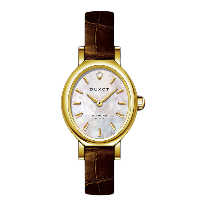 Duxot Jam Tangan Wanita DUXOT DX-2043-01 Ladies Gold Diamond White MOP Dial Brown Leather Strap Limi