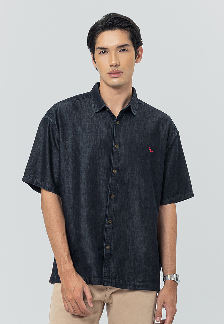 Edwin Jeans JOYRIDE - Black Kemeja Denim Casual Pria Lengan Pendek SS - Top Man Shirt