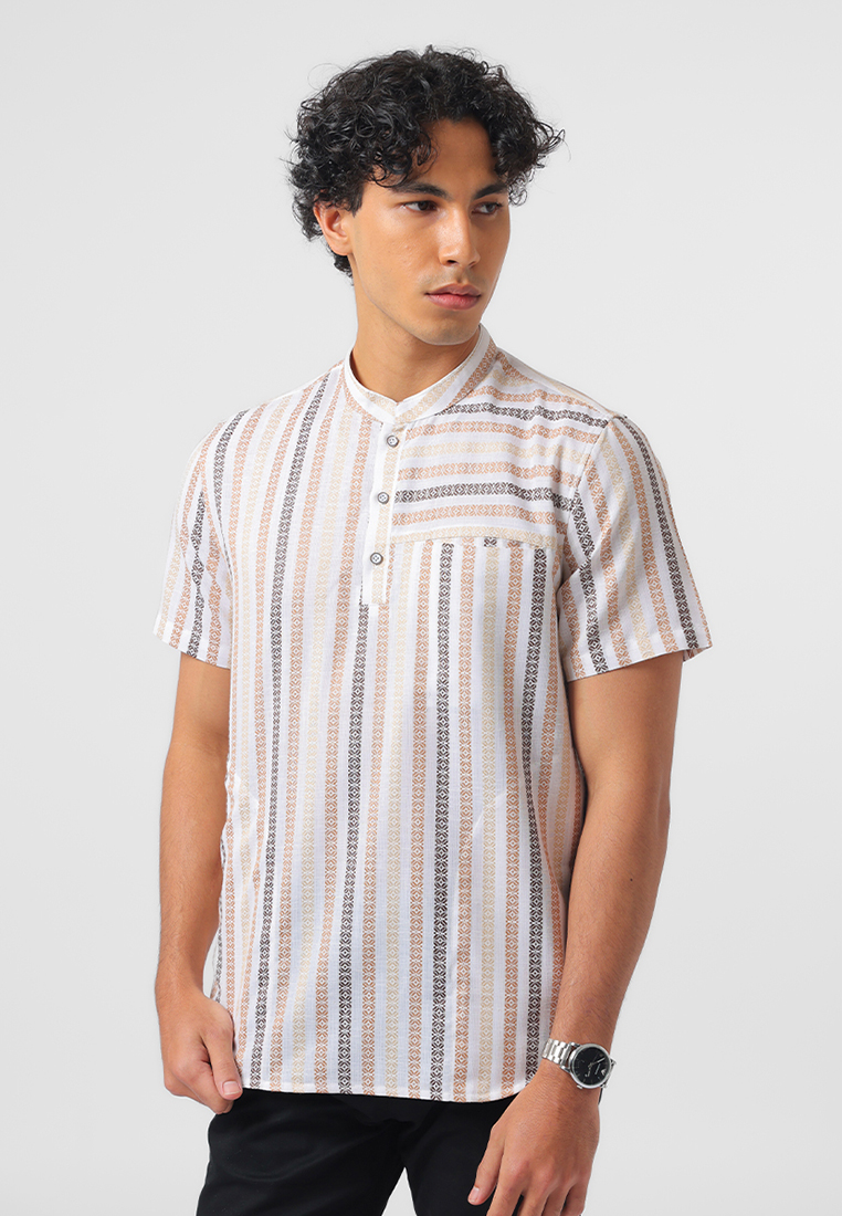 Edwin Jeans Kemeja Koko Pria Lengan Pendek ALWI BEIGE Baju Muslim Pria