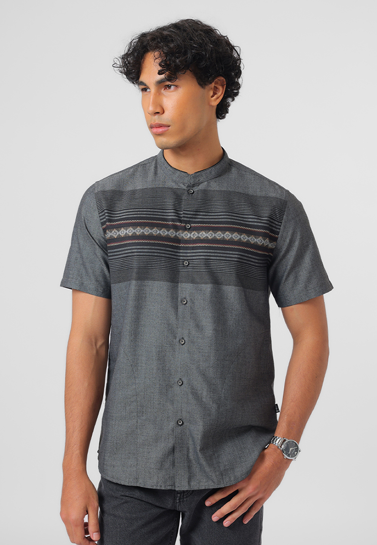 Edwin Jeans Kemeja Koko Pria Lengan Pendek TARIM GREY Baju Muslim Pria