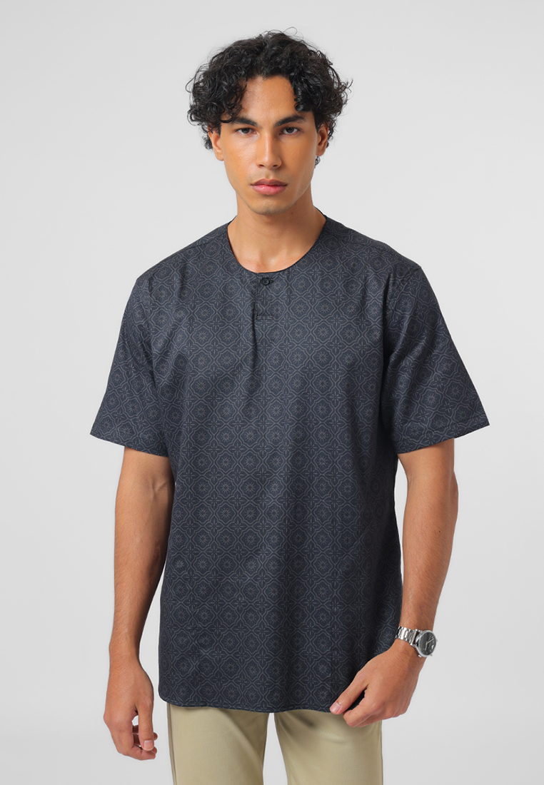 Edwin Jeans Kemeja Koko Pria Lengan Pendek UTSMAN BLACK Baju Muslim Pria