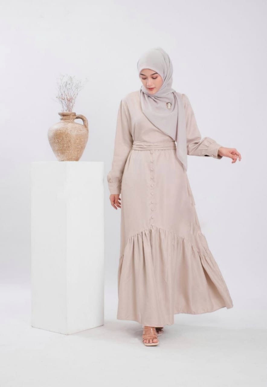 Elegant Batik Veline Krem Dress Premium | Long Dress | Gamis Modern Premium JLAN
