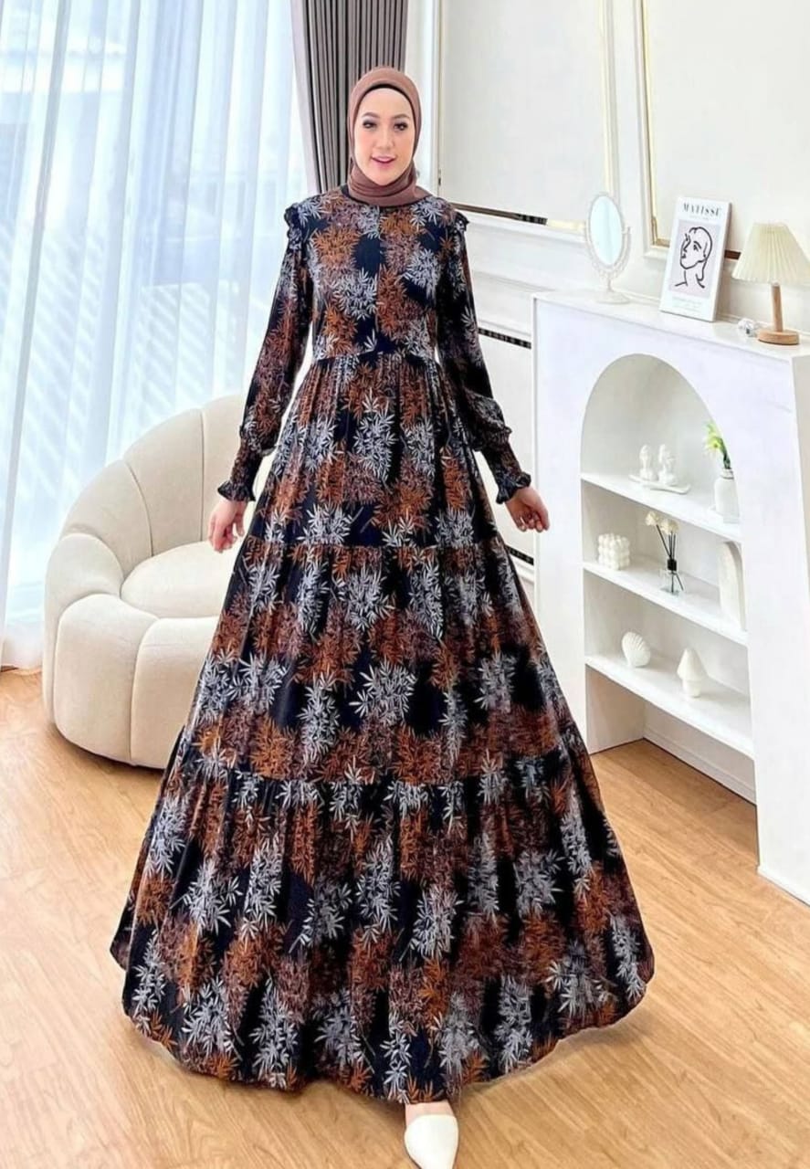 Elegant Batik Gamis Smok Susun Hitam | Dress Party | Long Dress Modern Premium MYA
