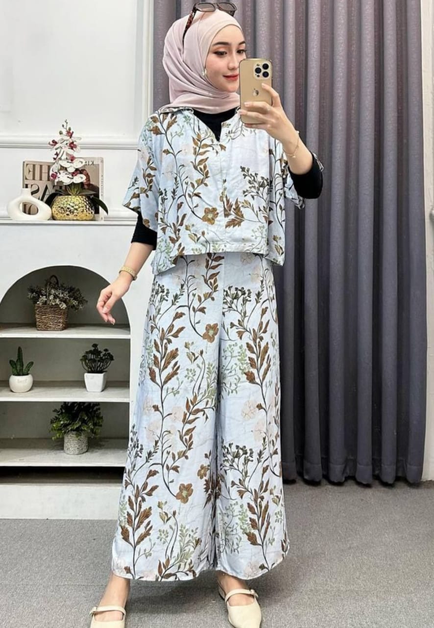 Elegant Batik Setelan Kulot Crop Jumbo Soft Blu Premium Modern MYA