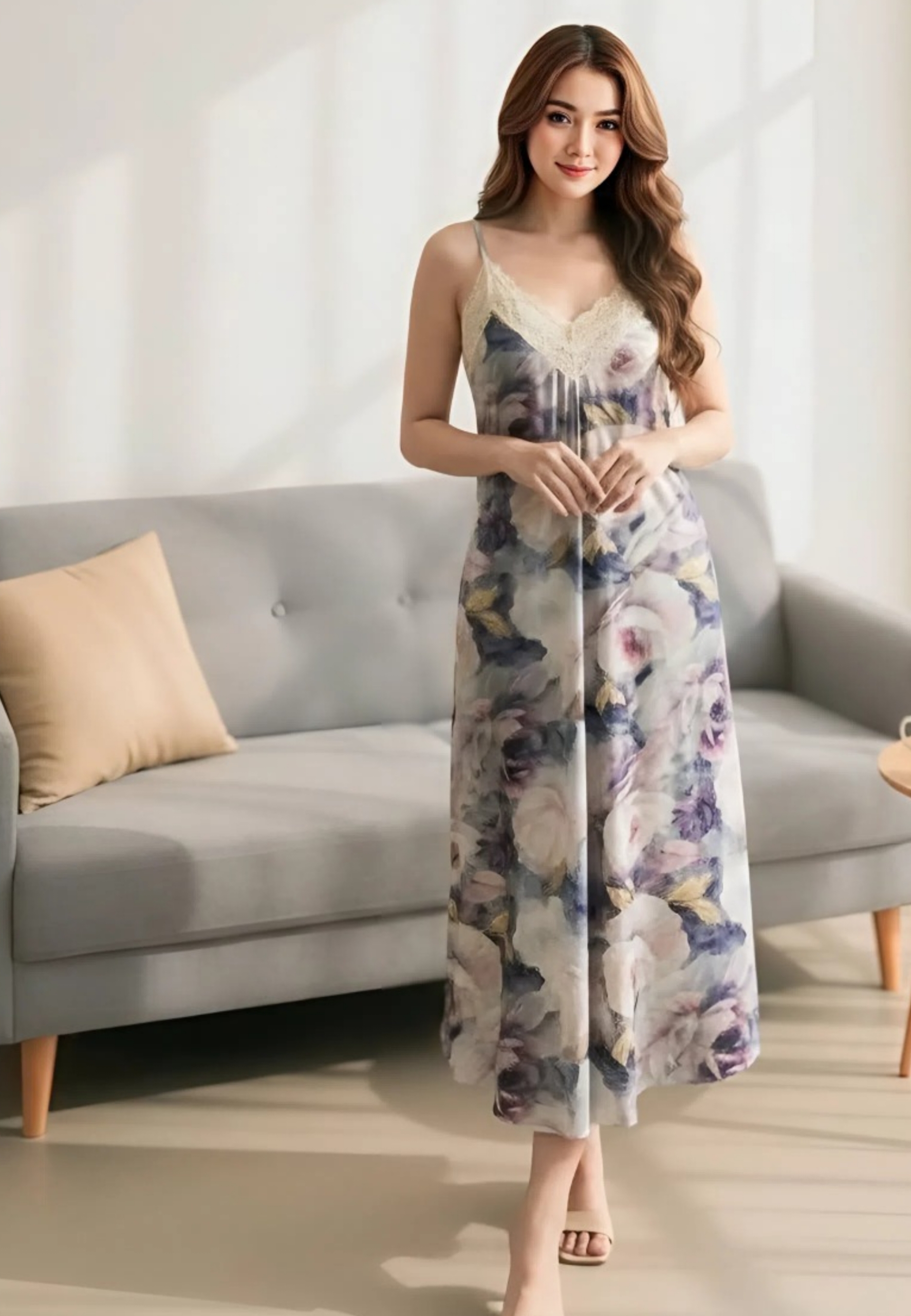 Elegant Batik Dress Yukensi Bunga Renda Abu Premium MYA