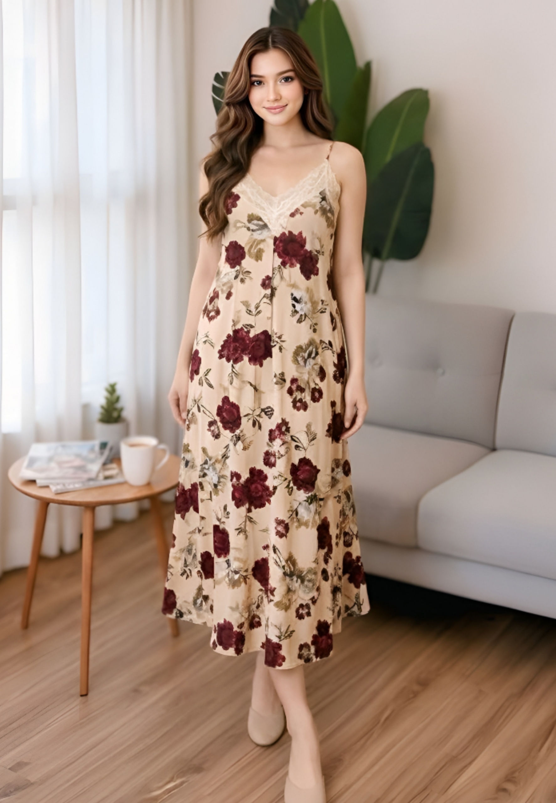 Elegant Batik Dress Yukensi Bunga Renda Coklat Premium MYA