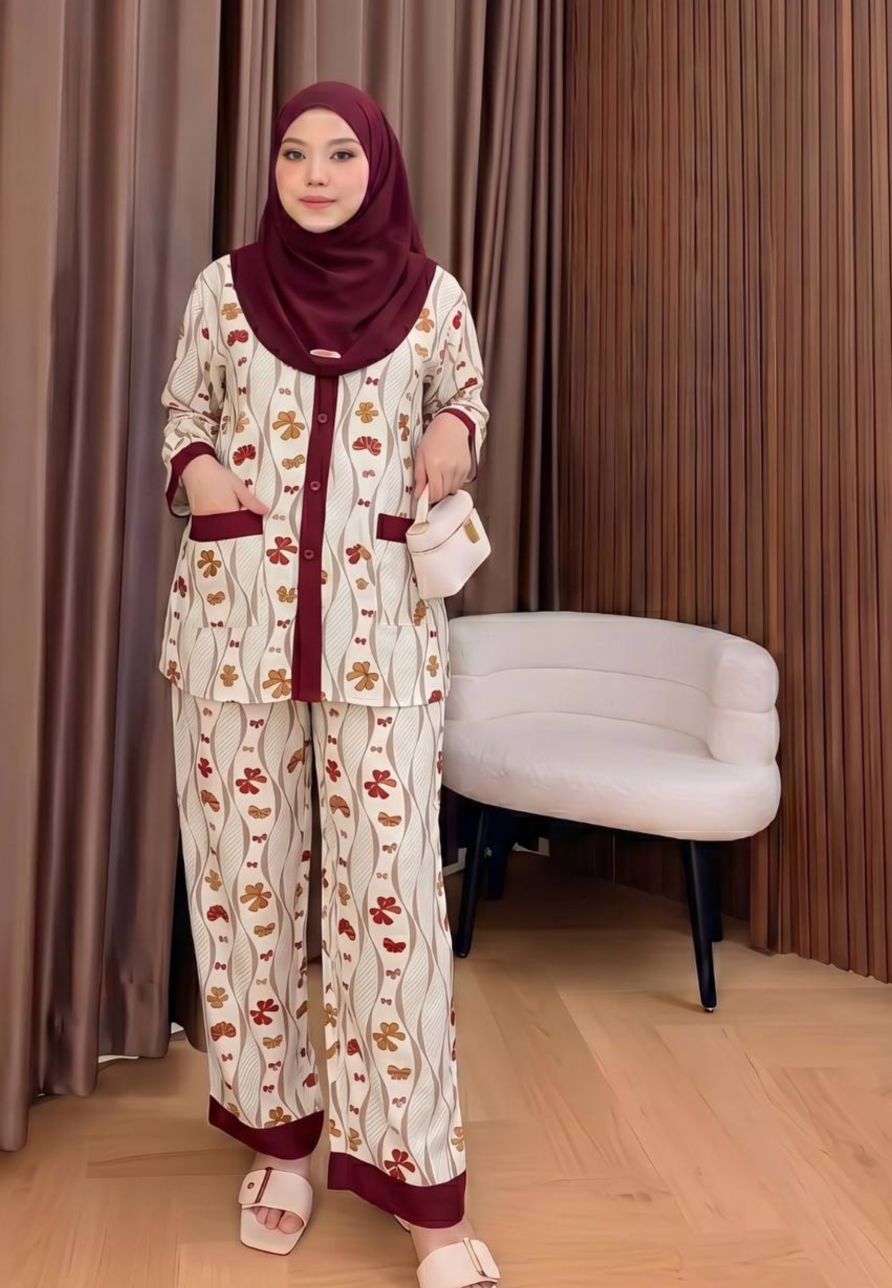 Elegant Batik Bergo Rafika Putih Setelan Celana Premium Modern NAN