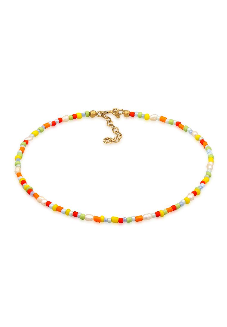 Elli Germany Gelang Kaki Anklet Perak 925 Lapis Emas Wanita Mutiara Warna-Warni
