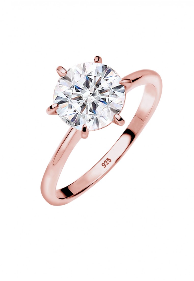 Elli Germany Perhiasan Wanita Perak Asli - Silver Cincin Crystal Rosegold Plated