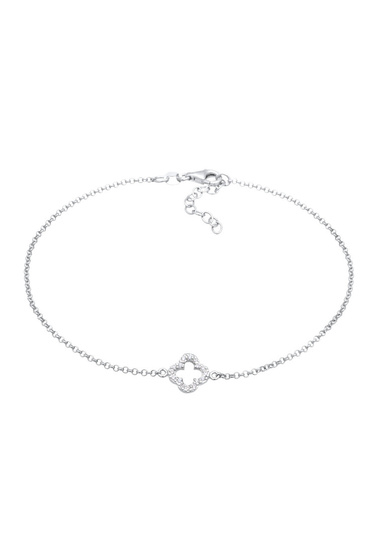Elli Germany Gelang Kaki Perhiasan Perak 925 Wanita Cloverleaf Pendant Lucky Charm Zirconia
