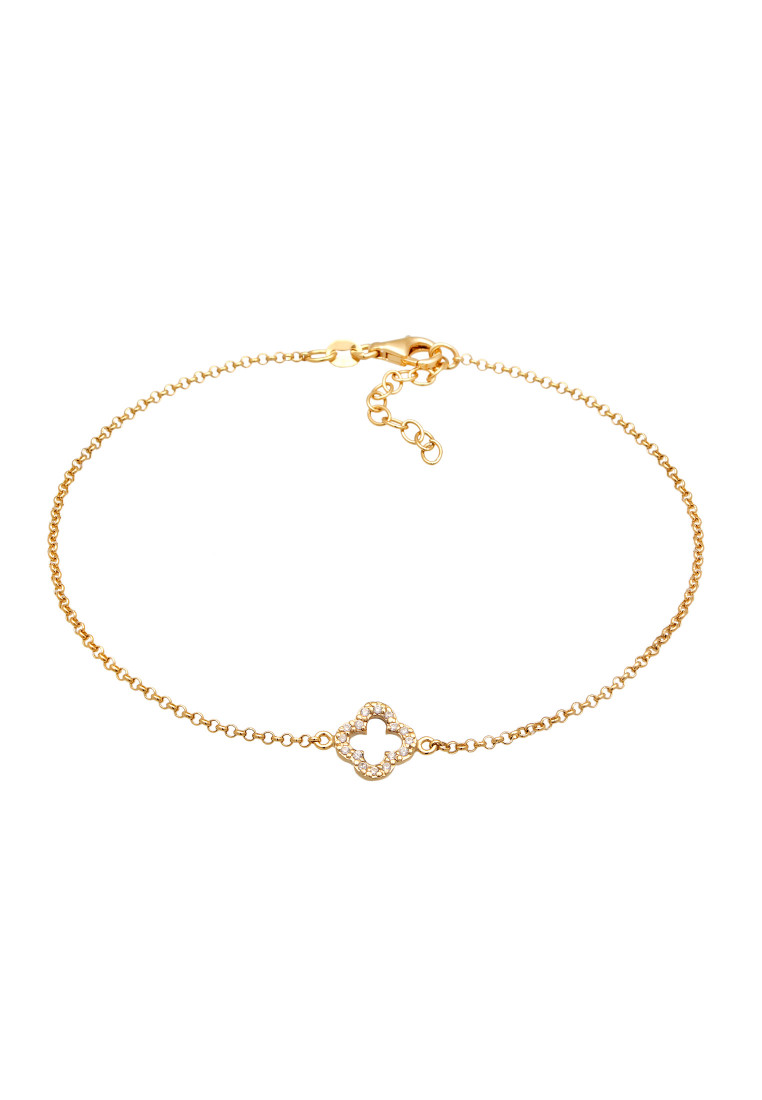 Elli Germany Gelang Kaki Perhiasan Perak 925 Wanita Cloverleaf Pendant Lucky Charm Zirconia Gold Pla