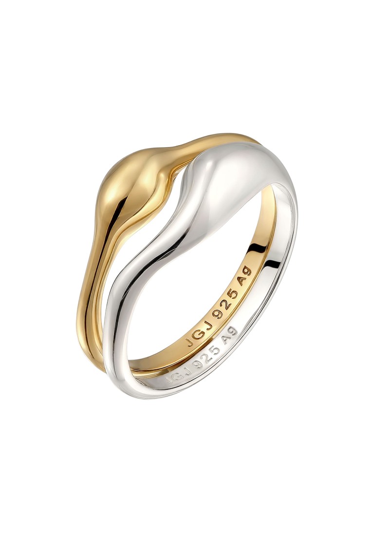 Elli Jewelry Set Cincin Ring Perak 925 Bi-Color Wanita Outfit Korea