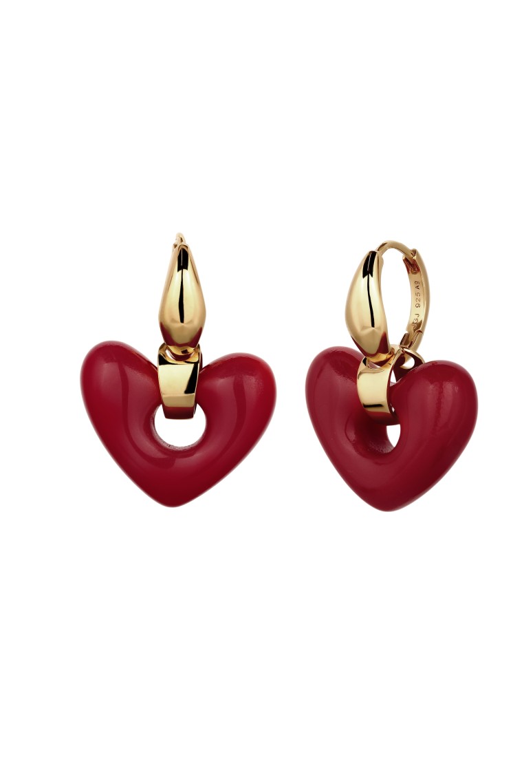 Elli Jewelry Anting Hoops Earrings Perak 925 Lapis Emas Wanita Hati Merah