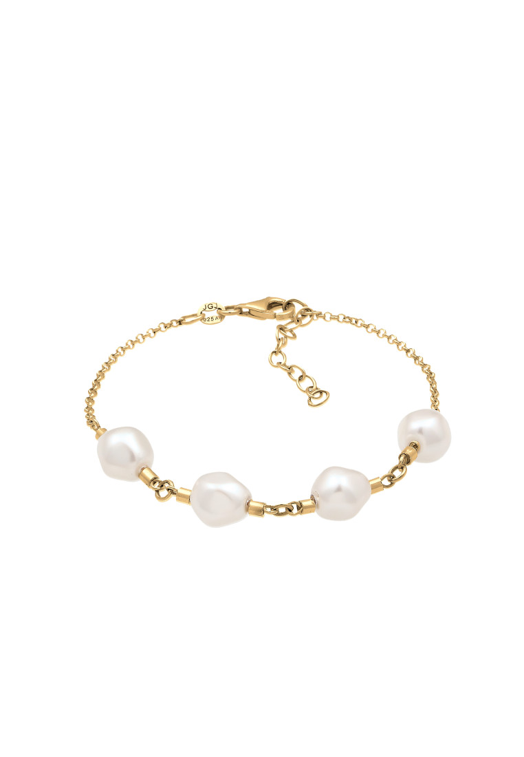 Elli Jewelry Gelang Bracelet Perak 925 Lapis Emas Wanita Mutiara Swarovski® Minimalis