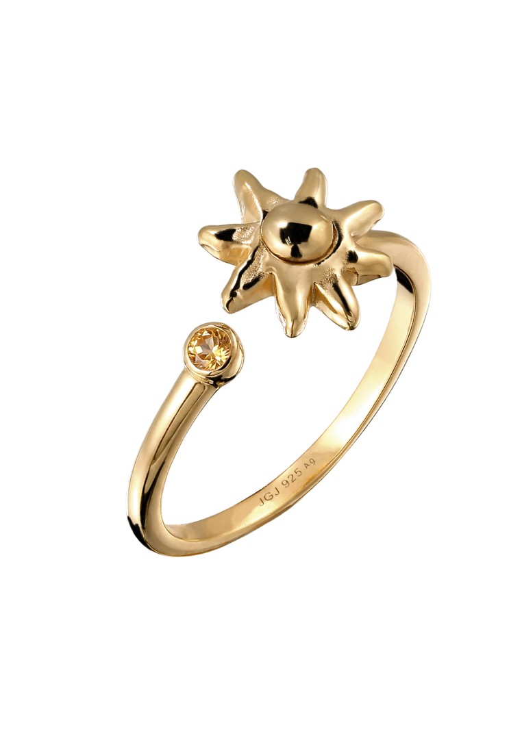 Elli Jewelry Cincin Ring Perak 925 Lapis Emas Wanita Matahari Citrine