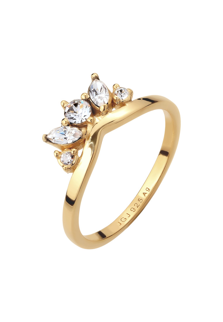 Elli Jewelry Cincin Ring Perak 925 Lapis Emas Wanita Mahkota Kristal Swarovski®