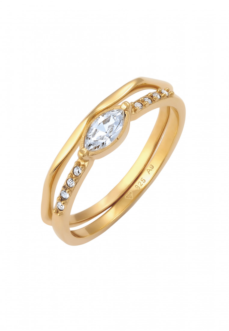 Elli Jewelry Set Cincin Ring Perak 925 Lapis Emas Wanita Geometrik