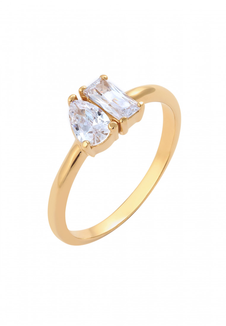 Elli Jewelry Cincin Ring Perak 925 Lapis Emas Wanita Persegi Zirconia Tunangan
