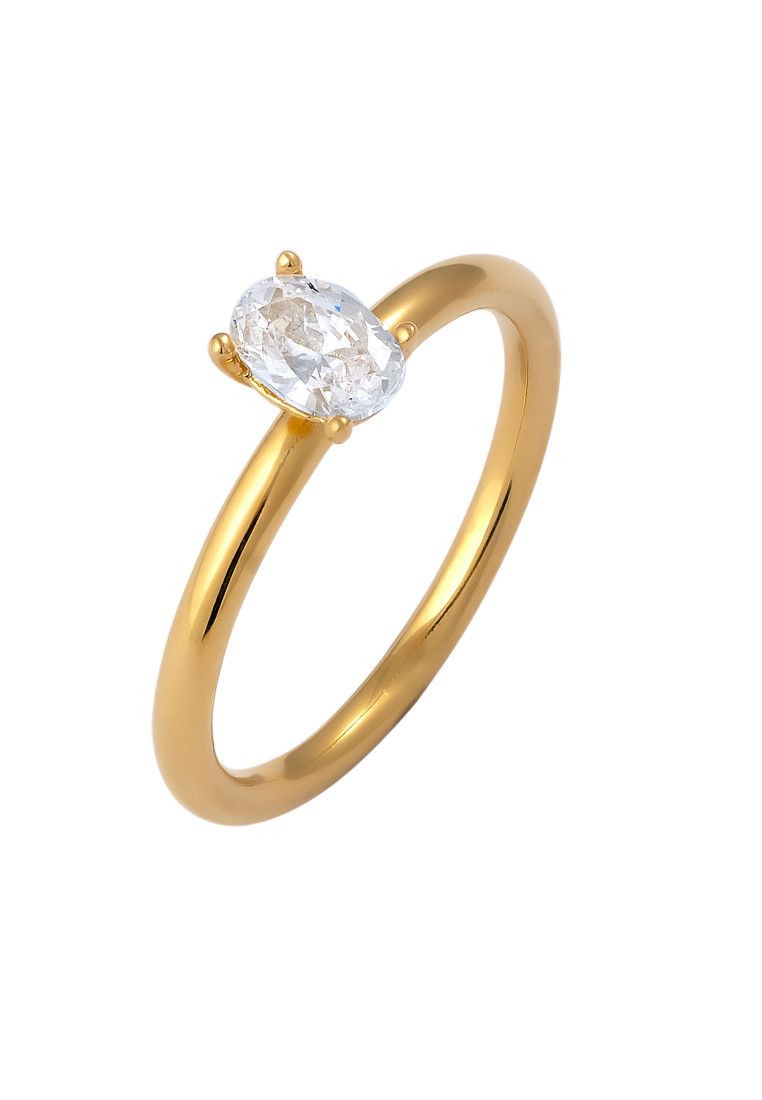 Elli Jewelry Cincin Ring Perak 925 Lapis Emas Wanita Oval Zirconia Putih