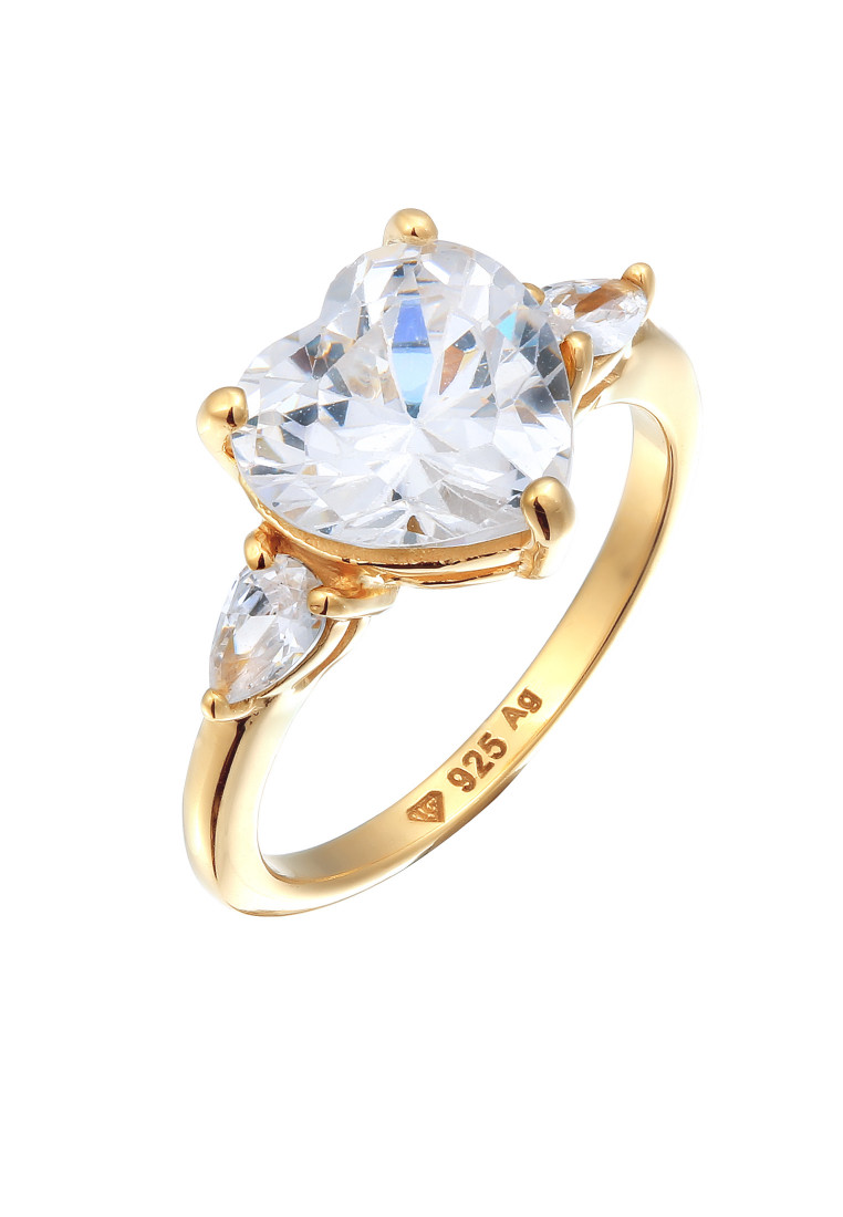 Elli Jewelry Cincin Ring Perak 925 Lapis Emas Wanita Hati Zirconia Putih
