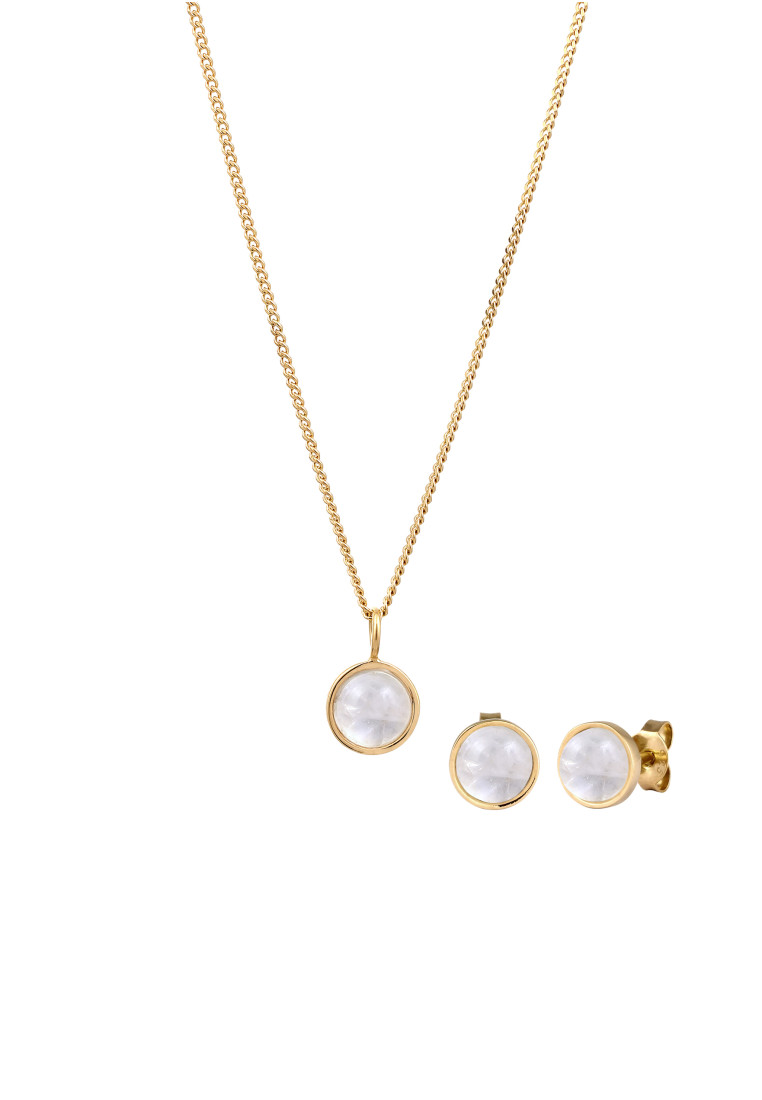 Elli Jewelry Set Perhiasan Jewelry Perak 925 Lapis Emas Wanita Moonstone Korea Style Putih