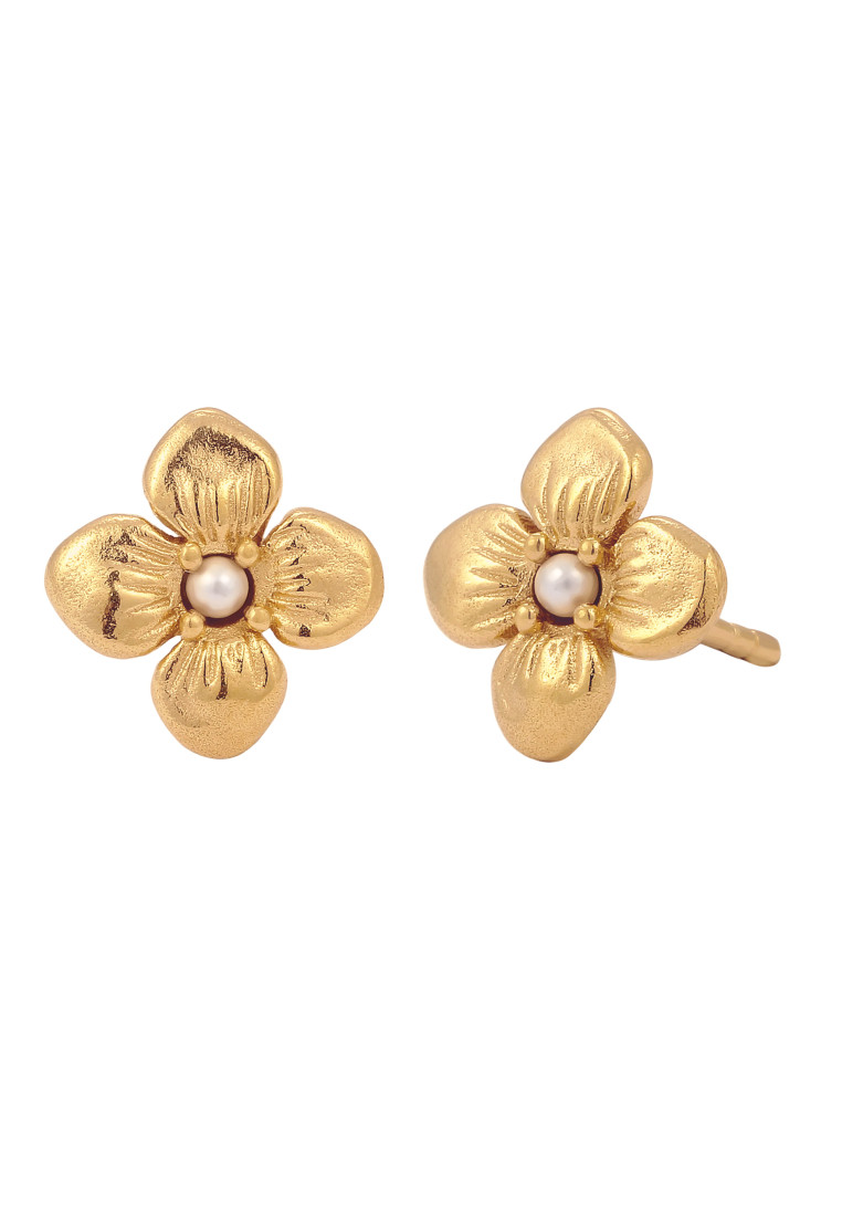 Elli Jewelry Anting Stud Earrings Perak 925 Lapis Emas Wanita Bunga Mutiara Swarovski®