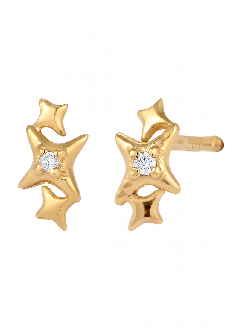 Elli Jewelry Anting Stud Earrings Perak 925 Lapis Emas Wanita Bintang Zirconia