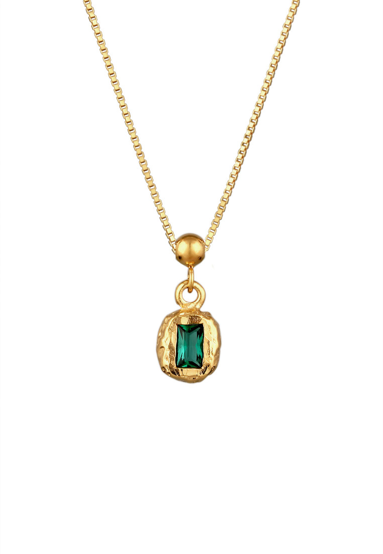 Elli Jewelry Kalung Necklace Perak 925 Lapis Emas Wanita Persegi Zamrud