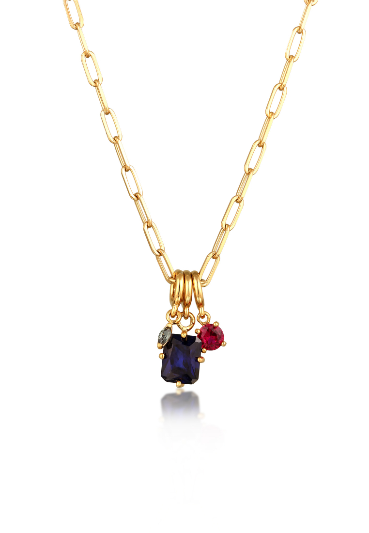 Elli Jewelry Kalung Necklace Perak 925 Wanita Bulat Safir