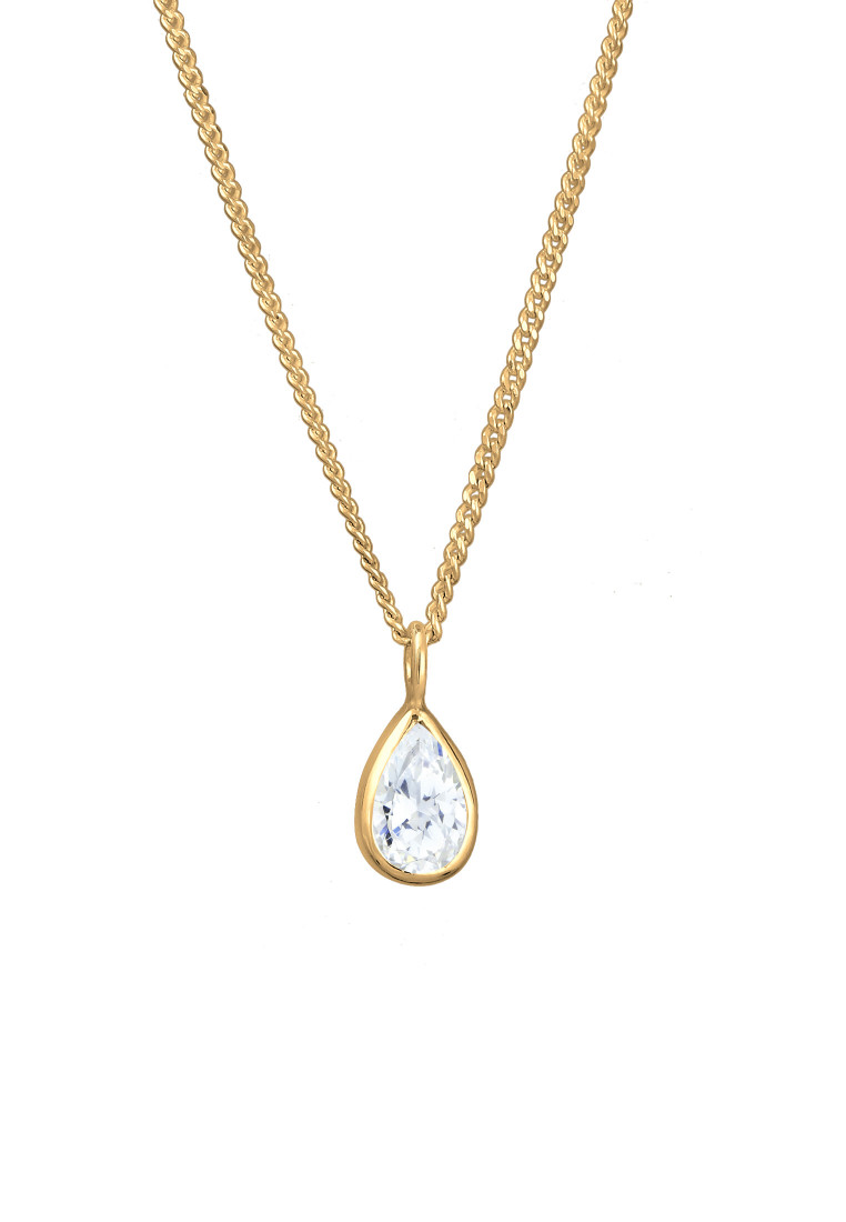 Elli Jewelry Kalung Necklace Perak 925 Lapis Emas Wanita Drop Zirconia Putih