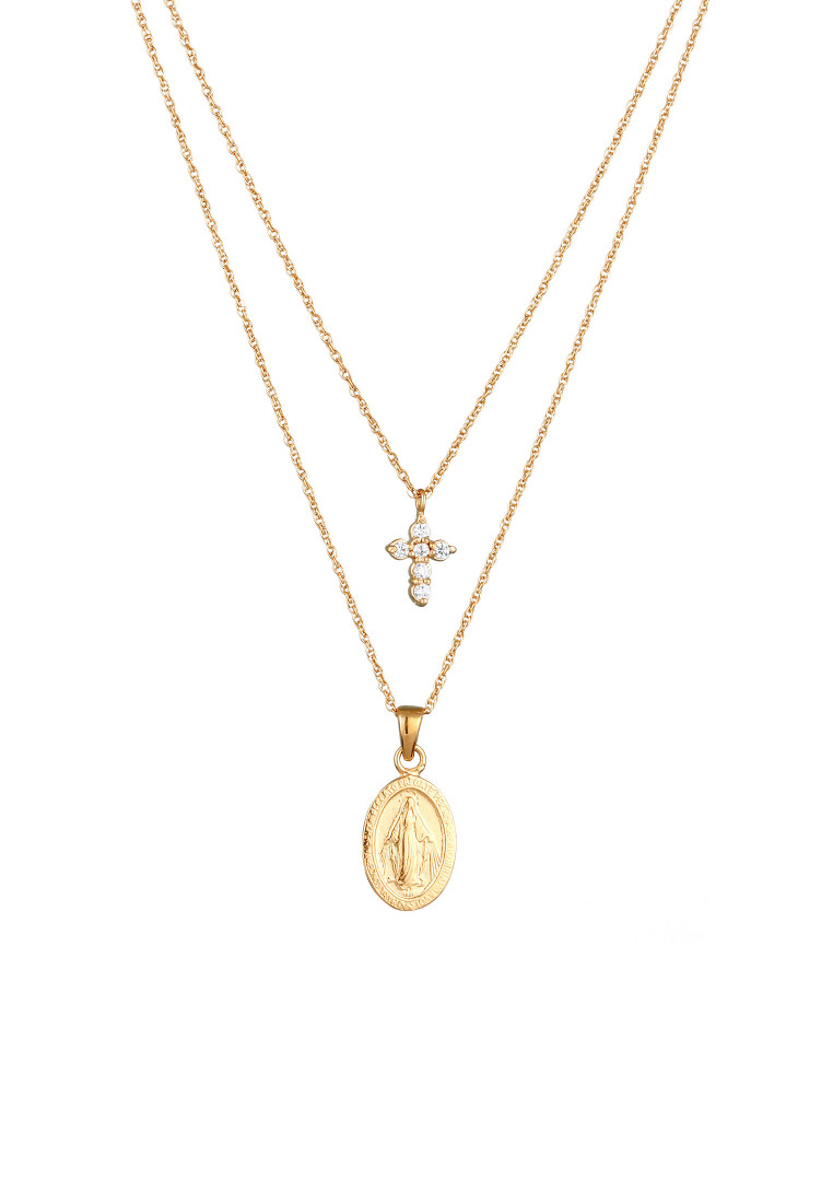 Elli Jewelry Kalung Layer Necklace Perak 925 Lapis Emas Wanita Salib Zirconia