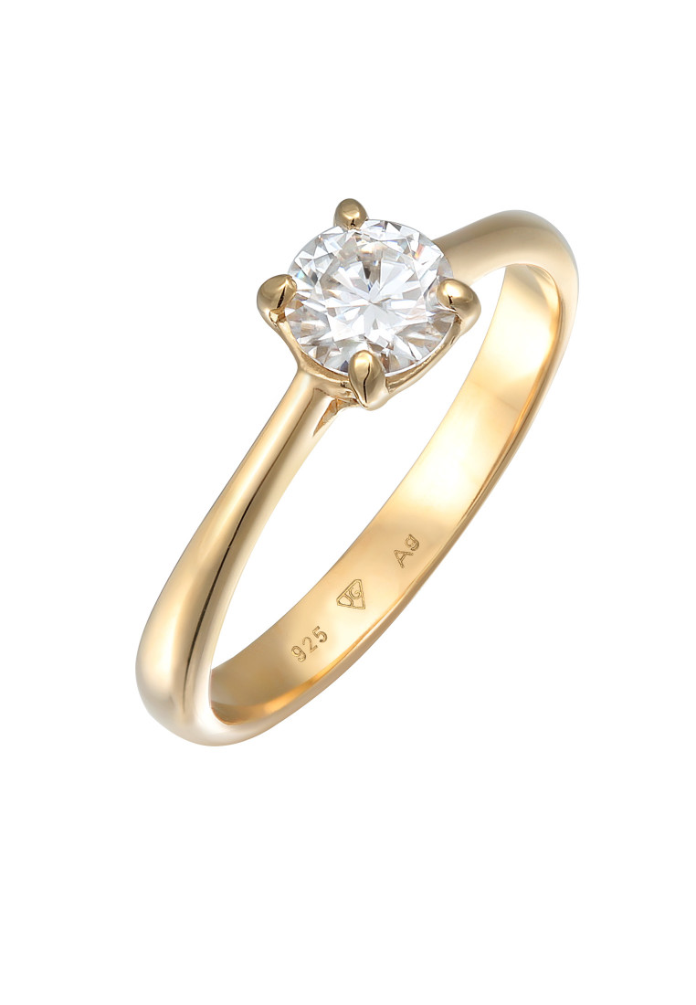 Elli Jewelry Cincin Ring Perak 925 Lapis Emas Wanita Berlian Tunangan Minimalis