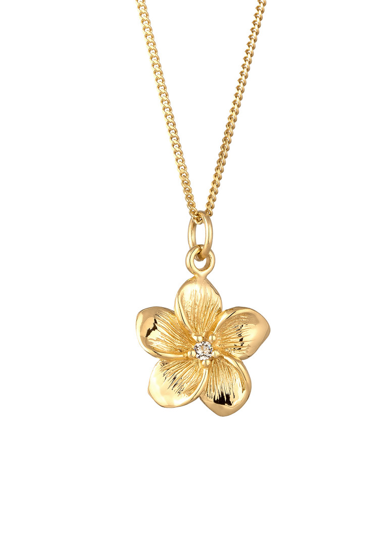 Elli Jewelry Kalung Necklace Perak 925 Lapis Emas Wanita Bunga Kristal Swarovski®